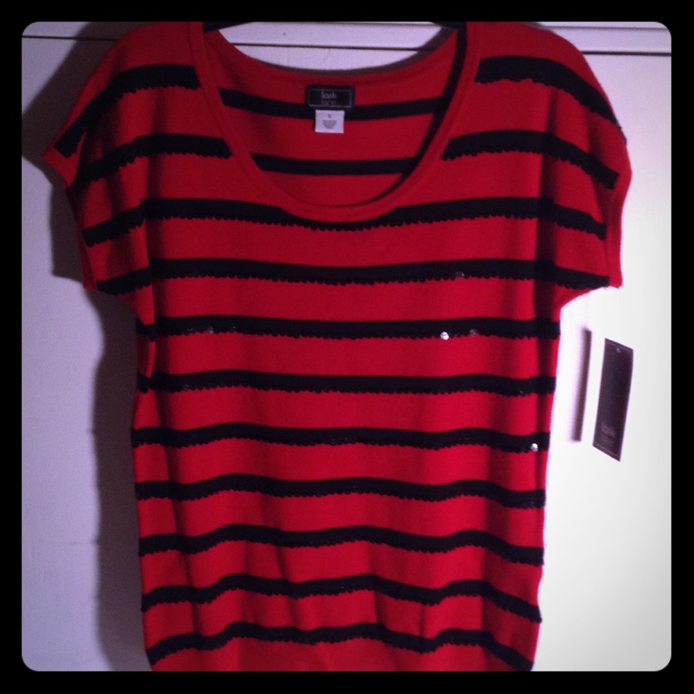 Lark Lane Red/Black Stripe with Sequins Shirt S